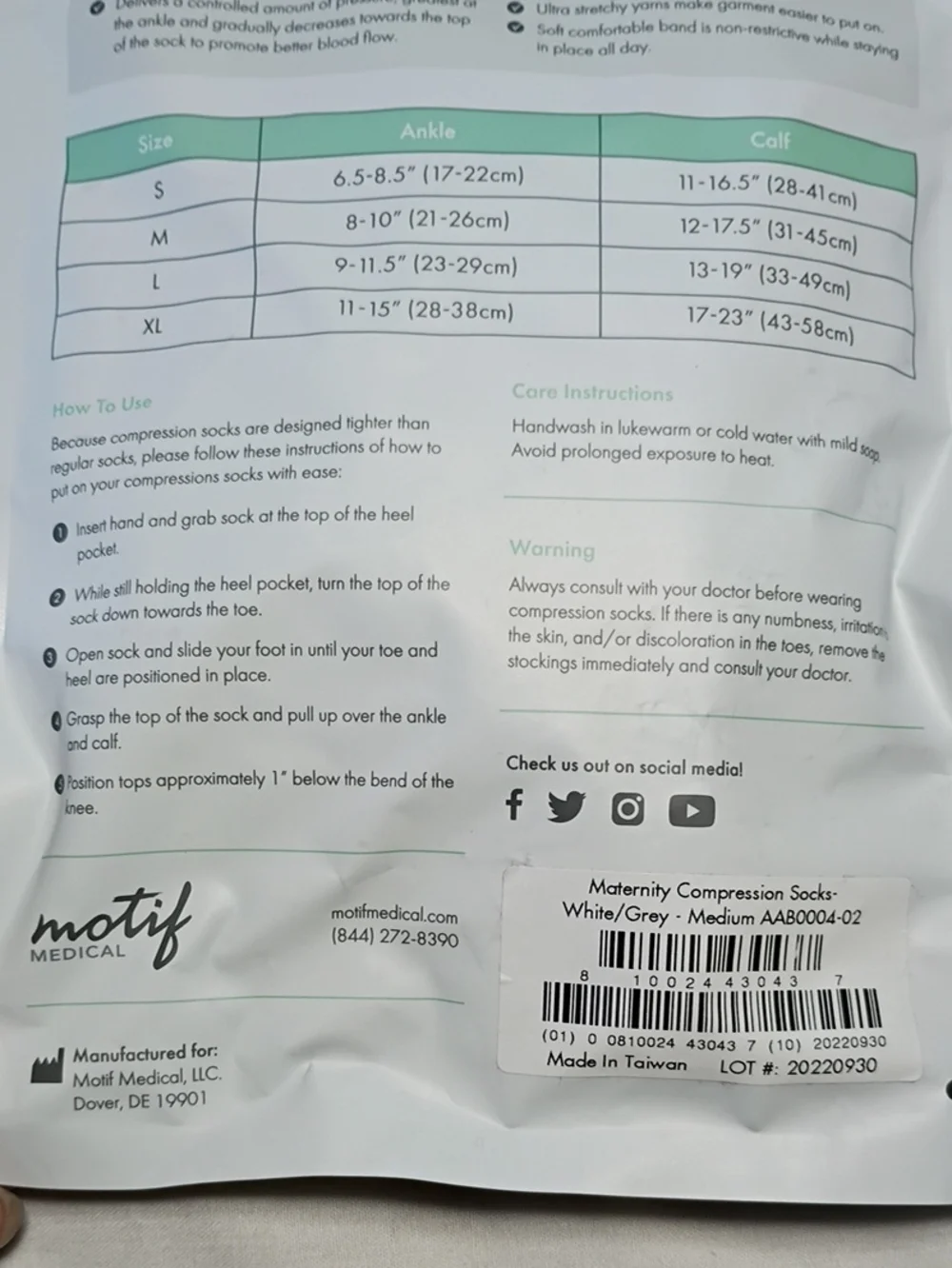 Motif White Maternity Compression Socks Gradient Compression Level 20-30 MmHg